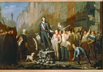 Jean-Baptiste Alphonse Baudin Saint-Antoinen barrikadeilla Pariisin lähellä 2. joulukuuta 1851 tapahtuneen vallankaappauksen jälkeen... (maalaus kankaalle).
