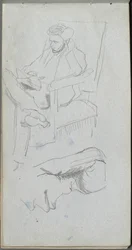 Luonnosvihko, sivu 24: Istuva mieshahmo.