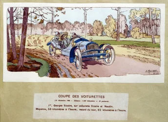 Autokilpailut: kärryjen leikkaus vuonna 1906 - piirustus Ernest Montaut (1878-1909).