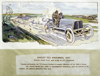 Kilpa-ajo: Ardennien rata vuonna 1903, piirustus Ernest Montaut (1878-1909).