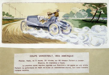 Kilpa-ajo: Vanderbilt Cup vuonna 1904 - piirustus Ernest Montaut (1878-1909).