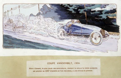 Kilpa-ajo: Vanderbilt Cup vuonna 1904 - piirustus Ernest Montaut (1878-1909).
