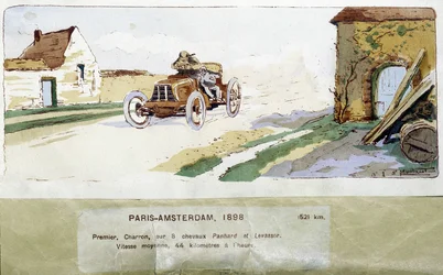Pariisi–Amsterdam-kilpailu vuonna 1898, piirustus Ernest Montaut (1878-1909).
