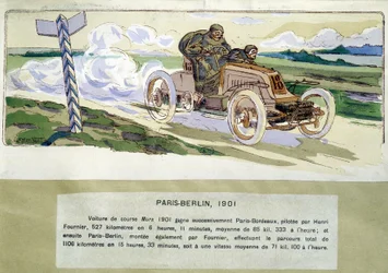 Pariisin ja Berliinin välinen kilpailu vuonna 1901, piirustuksen piirtäjä Ernest Montaut (1878-1909).