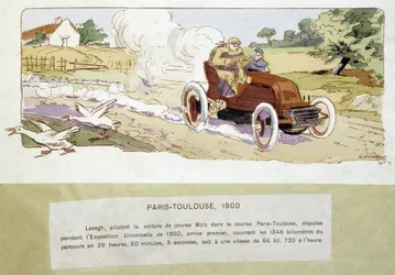 Pariisi - Toulouse -kilpailu vuonna 1900, piirustus Ernest Montaut (1878-1909).