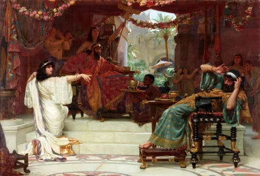 Ester syyttää Hamania kuningas Ahasveroksen edessä, 1888