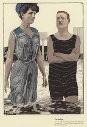 Mies ja hänen naimisissa oleva rakastajatar kylpemässä (väri litho)