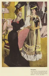 Kaksi naista keskustelemassa lomamatkasuunnitelmista (värilitho)