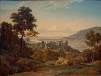 Heidelberg, linna ja kaupunki idästä näköalalla Reinin tasangolle