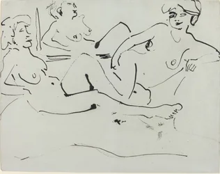 Dodo ja vanhempi nainen makaamassa peilin edessä, 1909.