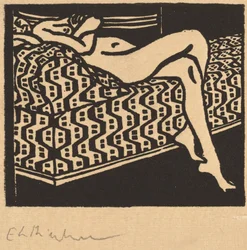 Alaston tyttö makaamassa sohvalla, 1905