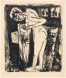 Seisoo alastonna huoneessa, 1921.