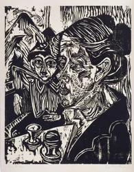 Maanviljelijän vaimo poikansa kanssa pöydän ääressä (rouva Schmidt poikansa Martinin kanssa)