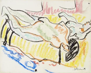 Rakastavaiset ateljeessa, kaksi alastonta, 1908-1909