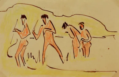 Mit Schilf werfende Badende