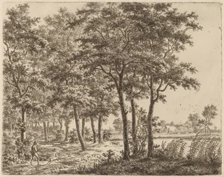 Maisema polttopuut kantavan talonpojan kanssa, c. 1800.
