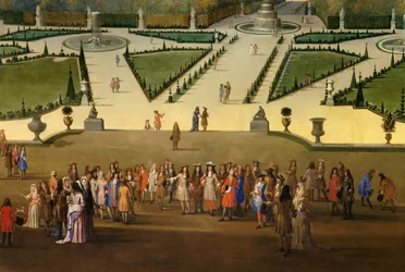 Ludvig XIV:n (1638-1715) kävelyretki, näkymä Versailles