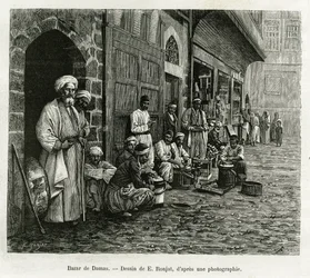 Damaskoksen basaari. Kaiverrus E.Ronjat, havainnollistamaan tarinaa La Syria d