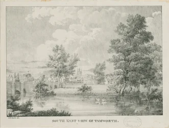 Tamworth - Kaukainen näkymä etelästä: litografia, nd [1796-1865]