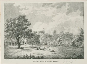 Tamworth - Kaukainen näkymä etelästä: litografoitu, nd [1796-1865]