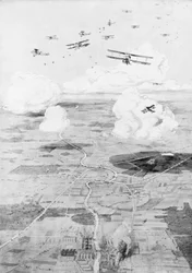 Ranskalainen laivue objektiivilla, tehtaita joen reunalla, 1918, 1926.
