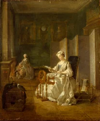 Sisäkuva, jossa on kaksi naista, 1730-luvun loppu-1740-luvun alku