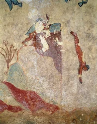 Sukeltaja. (Freskon yksityiskohta, 520-510 eKr.)