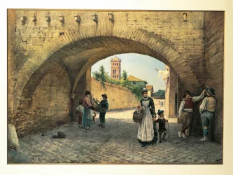 Italia, Rooma, Ettore Roesler Franzin Tolomein kaari, akvarelli
