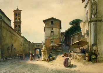 Via dei Penitenzieri Roomassa, kirjoittanut Ettore Roesler Franz (1845-1907), sarjasta Roma sparita (Kadonnut Rooma)