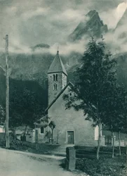 Kappeli ja Pala-ryhmä, San Martino di Castrozza, Dolomiitit, Italia, 1927