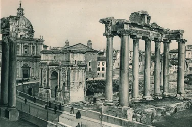 Forum Romanum ja Septimius Severuksen kaari, Rooma, Italia, 1927