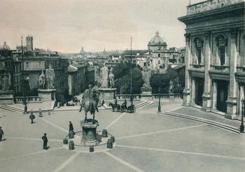 Piazza del Campidoglio ja Marcus Aureliuksen patsas, Rooma, Italia, 1927