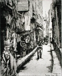 Pariisilainen katu, teoksesta "Du Ier au XXeme: Les Arrondissements de Paris...", julkaistu 1903 (etsaus)