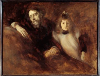 Alphonse Daudet (1840 - 1897) ja hänen tyttärensä. Eugene Carrieren (1849-1906) maalaus