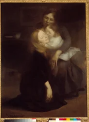 Intimiteetti tai isosisko Eugene Carrieren (1849-1906) maalaus 1800-luvun aurinko. 1,3x0,99 m Pariisi, musee d