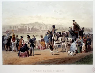 Näkymä Bois de Boulognen litografian kilparadalle, kirjoittanut Eugene Guerard (1821-1866) 1800-luku. Pariisi, Musee Carnavalet