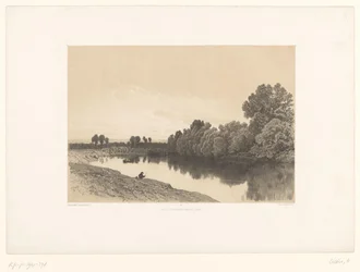 Jokimaisema kalastajien kanssa iltavaloissa Kuvankauniita maisemia (sarjan nimi) Croquis pittoresques (sarjan nimi esineellä)