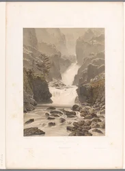 Näkymä Barberinen vesiputoukselle lähellä Vallorcinea Cascade de Barberine (otsikko esineessä) Nähtävyydet Sveitsissä, Savoyssa ja Tirolissa (sarjan nimi) La Suisse, la Savoie et le Tyrol (sarjan nimi esineellä)