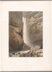 Näkymä Dardin vesiputoukselle Cascade du Dard (otsikko esineessä) Kasvot Sveitsissä, Savoyssa ja Tirolissa (sarjan nimi) La Suisse, la Savoie et le Tyrol (sarjan nimi esineellä)