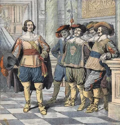 Kuvitus elokuvaan "Les Trois Mousquetaires" (Kolme muskettisoturia), 1900-luvun alkupuoli (kaiverrus)