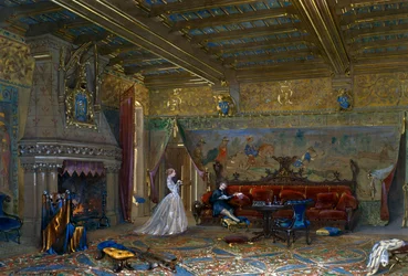 Goottilaistyylisen hallin suunnittelu Chateau de Pierrefondsille keisarin ja keisarinnan kanssa