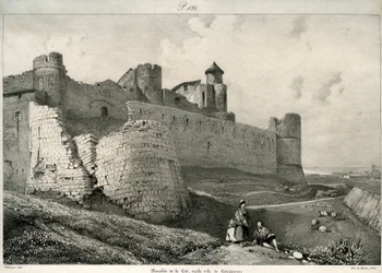 Carcassonne, kaupunginmuuri, pahoin vaurioitunut