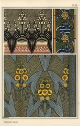 Arrowhead, Sagittaria sagittifolia, kuvio-aiheena kirjonta-, lasimaalaus- ja kangaskuvioissa