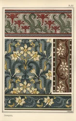 Jonquil, Narcissus jonquilla, design-aiheena tapeteissa ja kangaskuvioissa