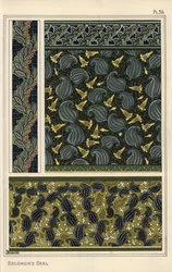 Salomonin sinetti, Polygonatum multiflorum, design-aiheena tapetissa, reunuksissa ja kankaassa