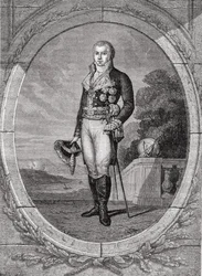 Manuel Godoy y Alvarez de Faria, kaivertanut Blanpain, Louis Blancin (1811-82) teoksesta "Histoire de la Revolution Francaise"