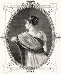 Antoine Auguste Ernest Hebertin (1817-1908) kaivertama Madame Recamierin (1777-1849) muotokuva