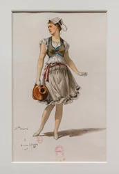 Korrigane. Charles-Marie Widorin baletti, pukumalli. 1880, kynä, akvarelli ja guassi paperille.