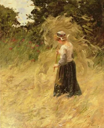 Tyttö korjaa heinää, 1800-luku