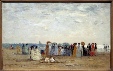 Uimareita Trouvillen rannalla Calvadosissa. Eugene Louis Boudinin (1824-1898) maalaus